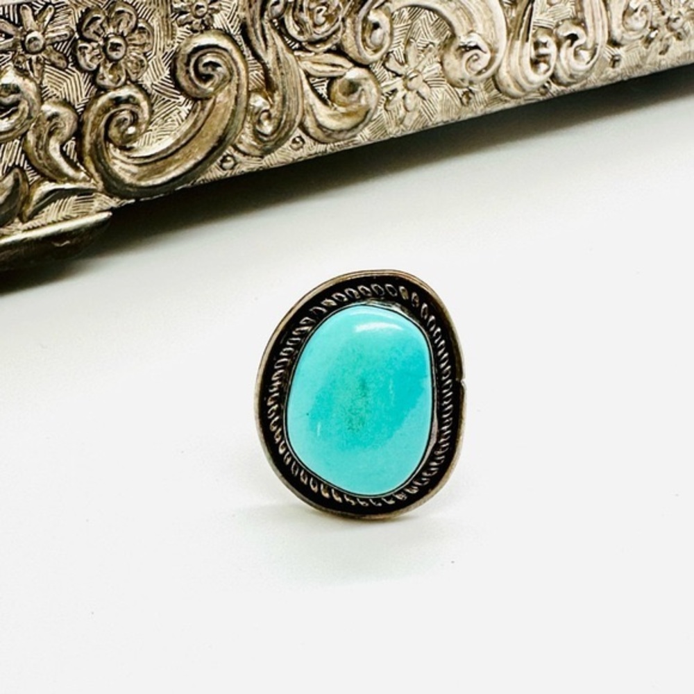 🔥 Gorgeous Vintage Turquoise Signed Sterling Ring